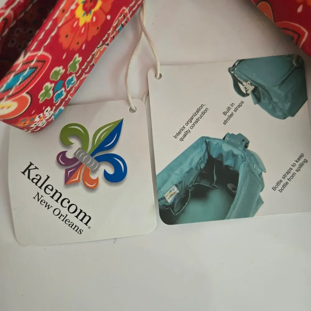 Kalencom NWT Red Primavera Floral Buckle Diaper Bag, Bottle Holder and Pouch